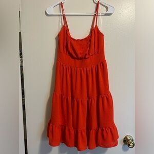 Red spaghetti strap mini dress